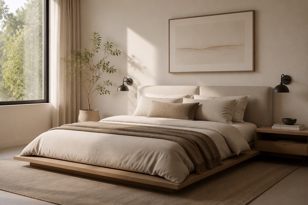 Minimalist bedroom design idea rendered by Vizahome