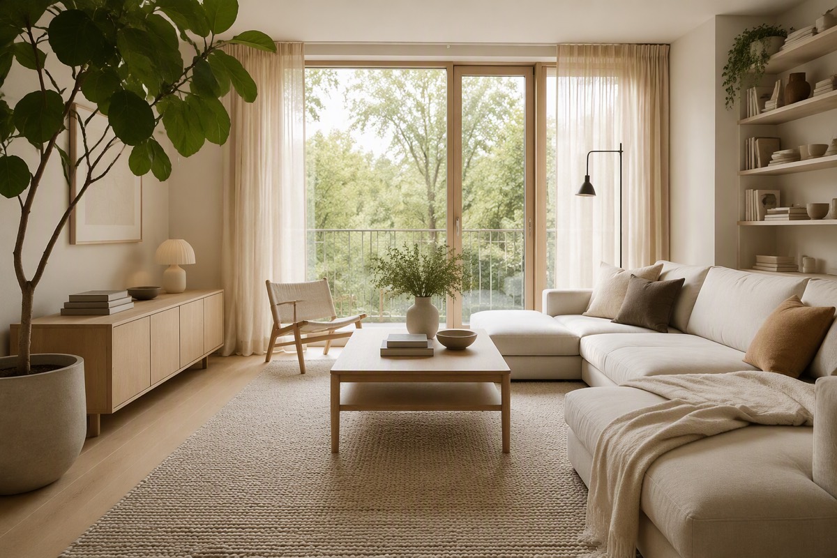 Scandinavian living room design idea rendered by Vizahome